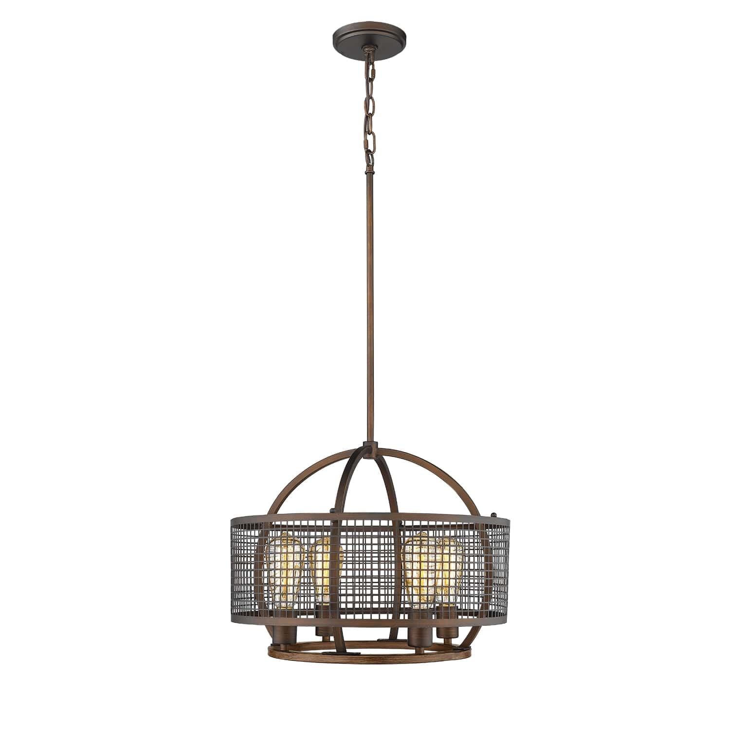 Millennium Lighting 4-Light 18" Drum Pendant in Rubbed Bronze and Wood Grain