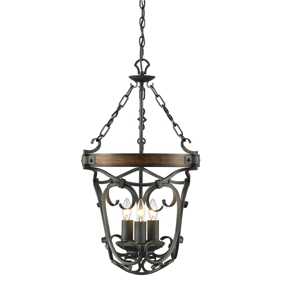 Golden Madera 3-Light Foyer Light in Black Iron