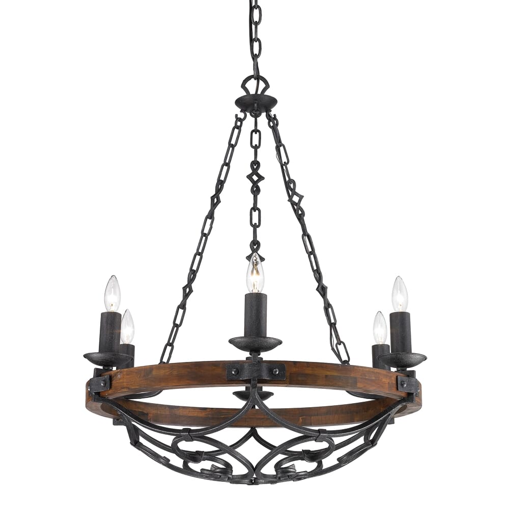 Golden Madera 6-Light Chandelier in Black Iron