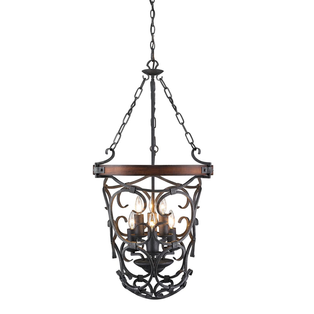 Golden Madera 6-Light Foyer Light in Black Iron