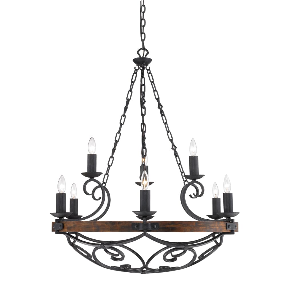 Golden Madera 9-Light Chandelier in Black Iron