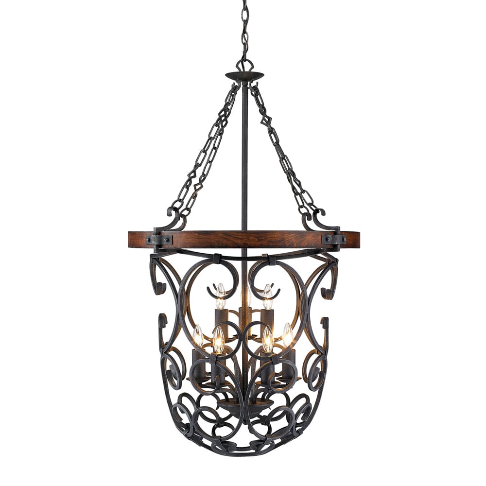 Golden Madera 9-Light Foyer Light in Black Iron