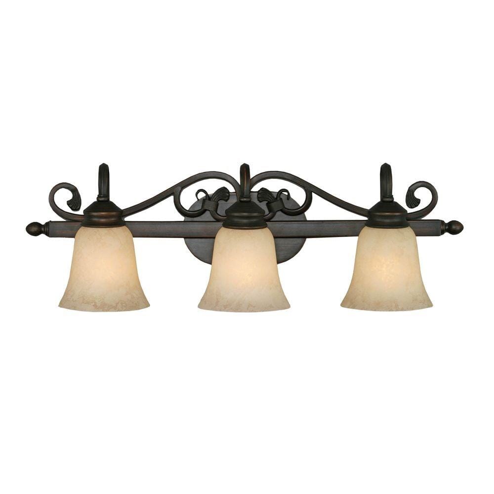 Golden Lighting Belle Meade 3-Light Bathroom Vanity Light in Rubbed Bronze with  Tea Stone Glass