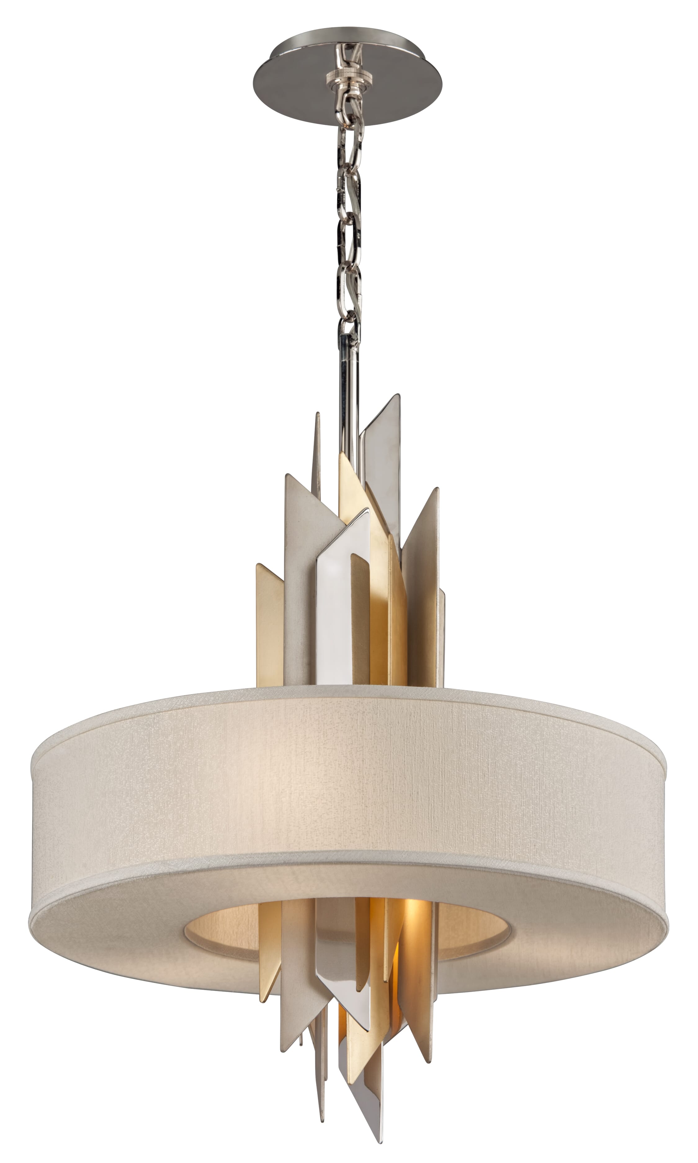 Corbett Modernist 4-Light Pendant Light in Pol Ss With Silverandgold Leaf