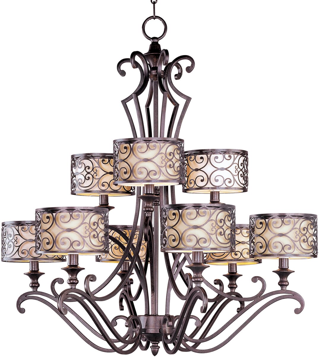 Maxim Lighting Mondrian 34" 9-Light Multi-Tier Chandelier in Umber Bronze