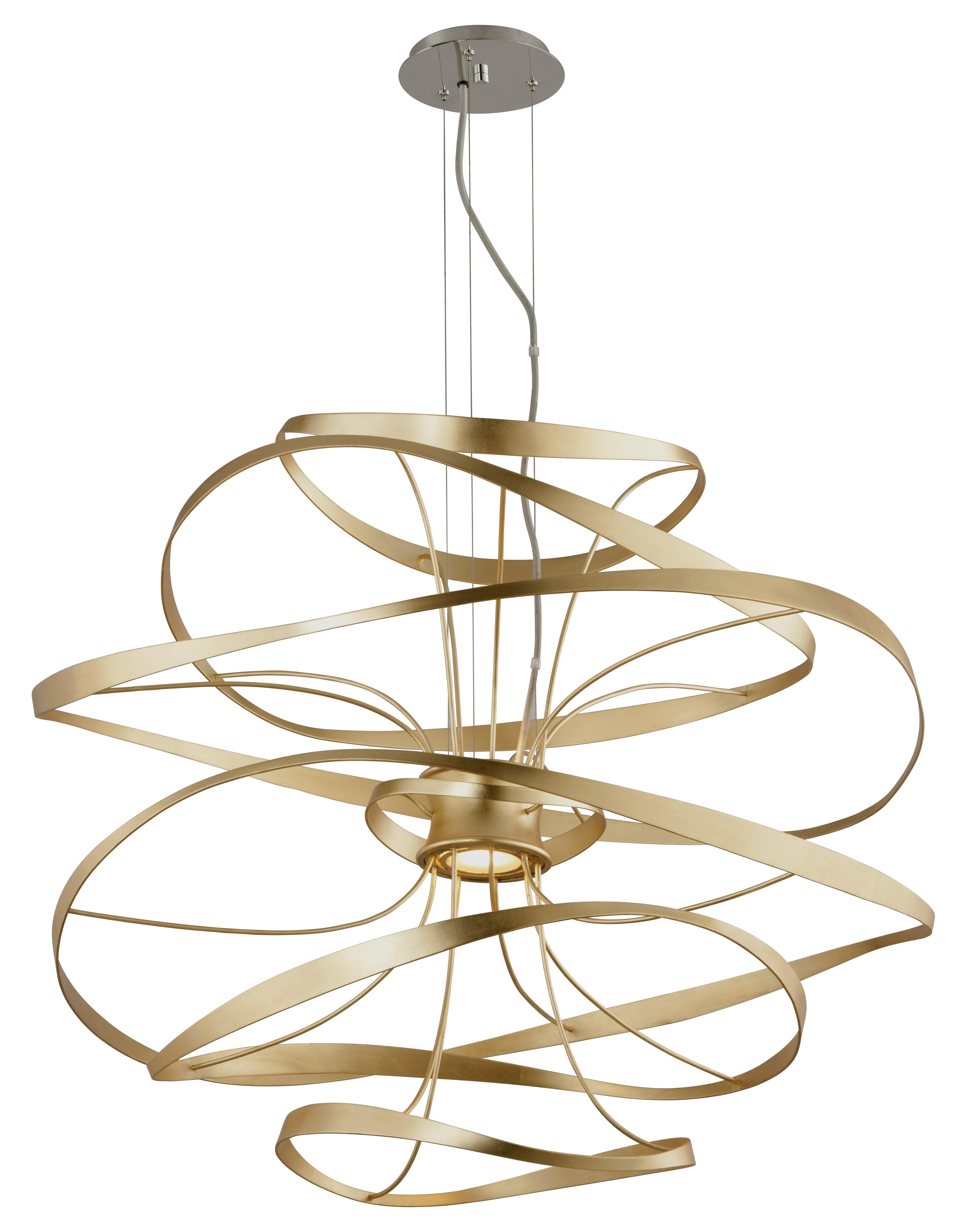 Corbett Calligraphy 2-Light Pendant Light in Gold Leaf With Polished Stainless