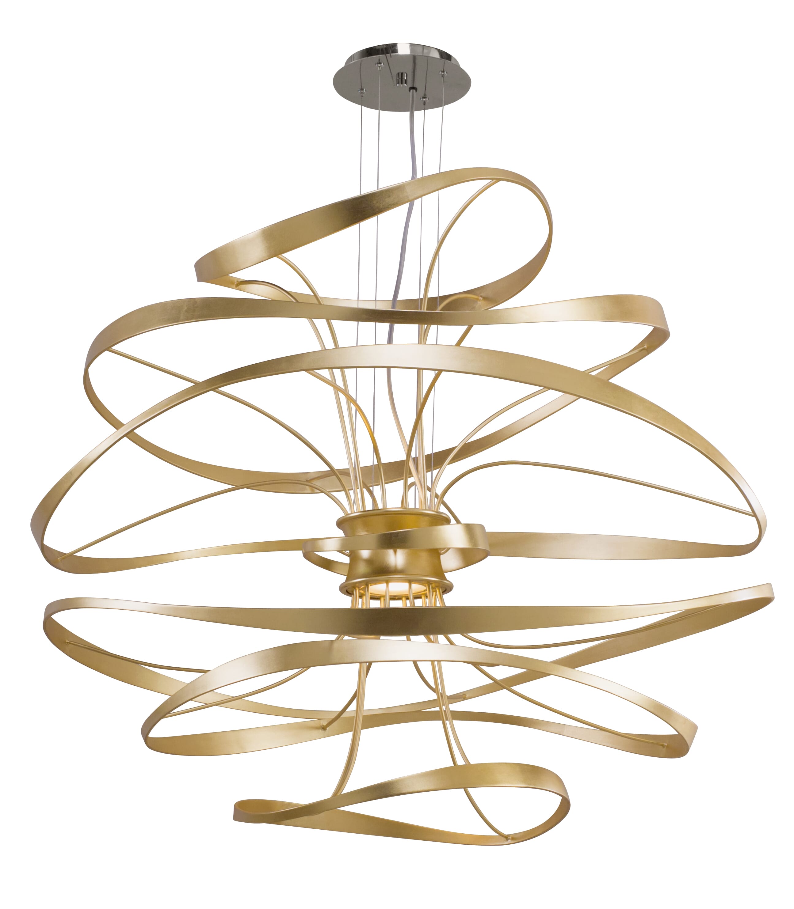 Corbett Calligraphy 2-Light Pendant Light in Gold Leaf With Polished Stainless