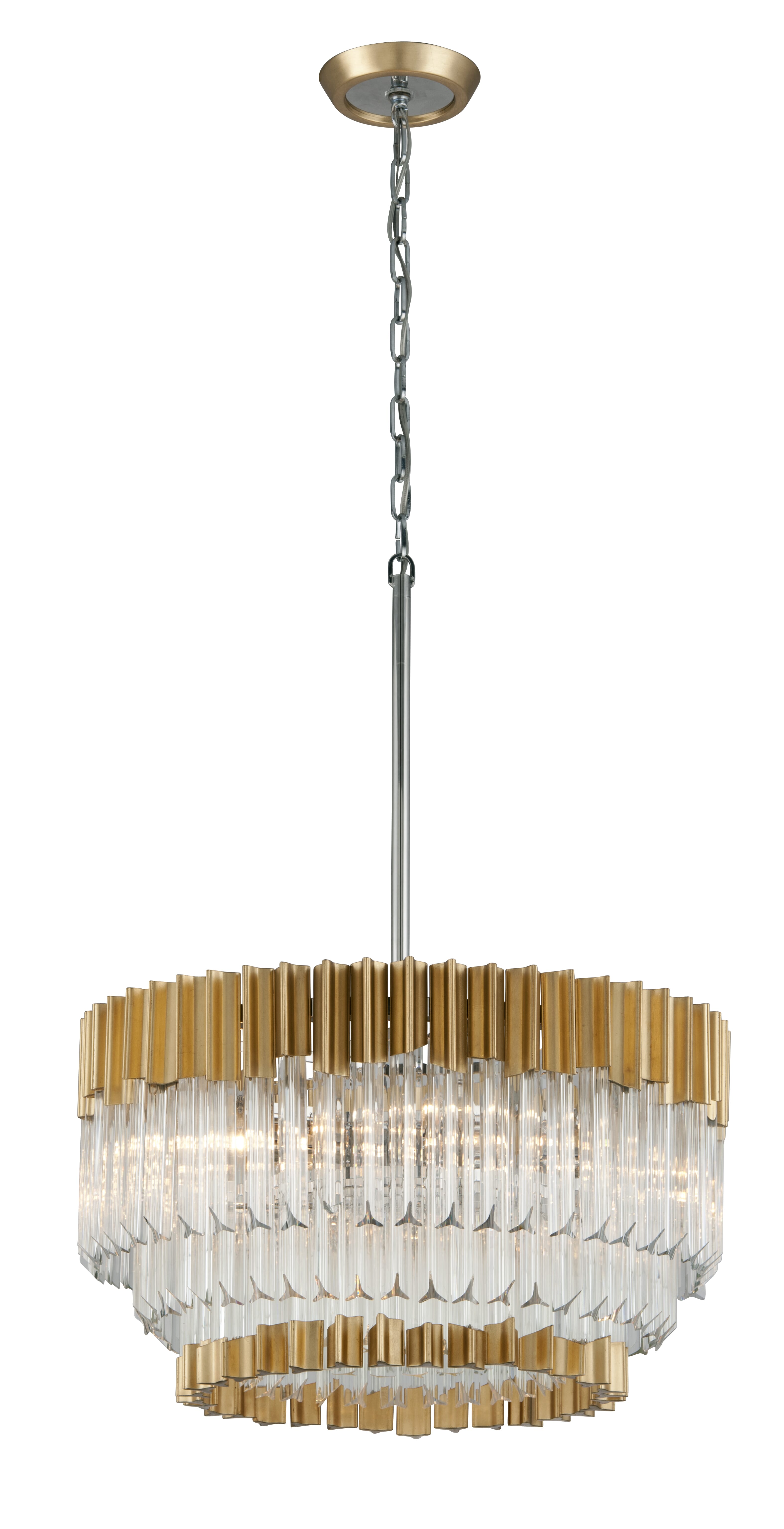 Corbett Charisma 10-Light Pendant Light in Gold Leaf With Polished Stainless