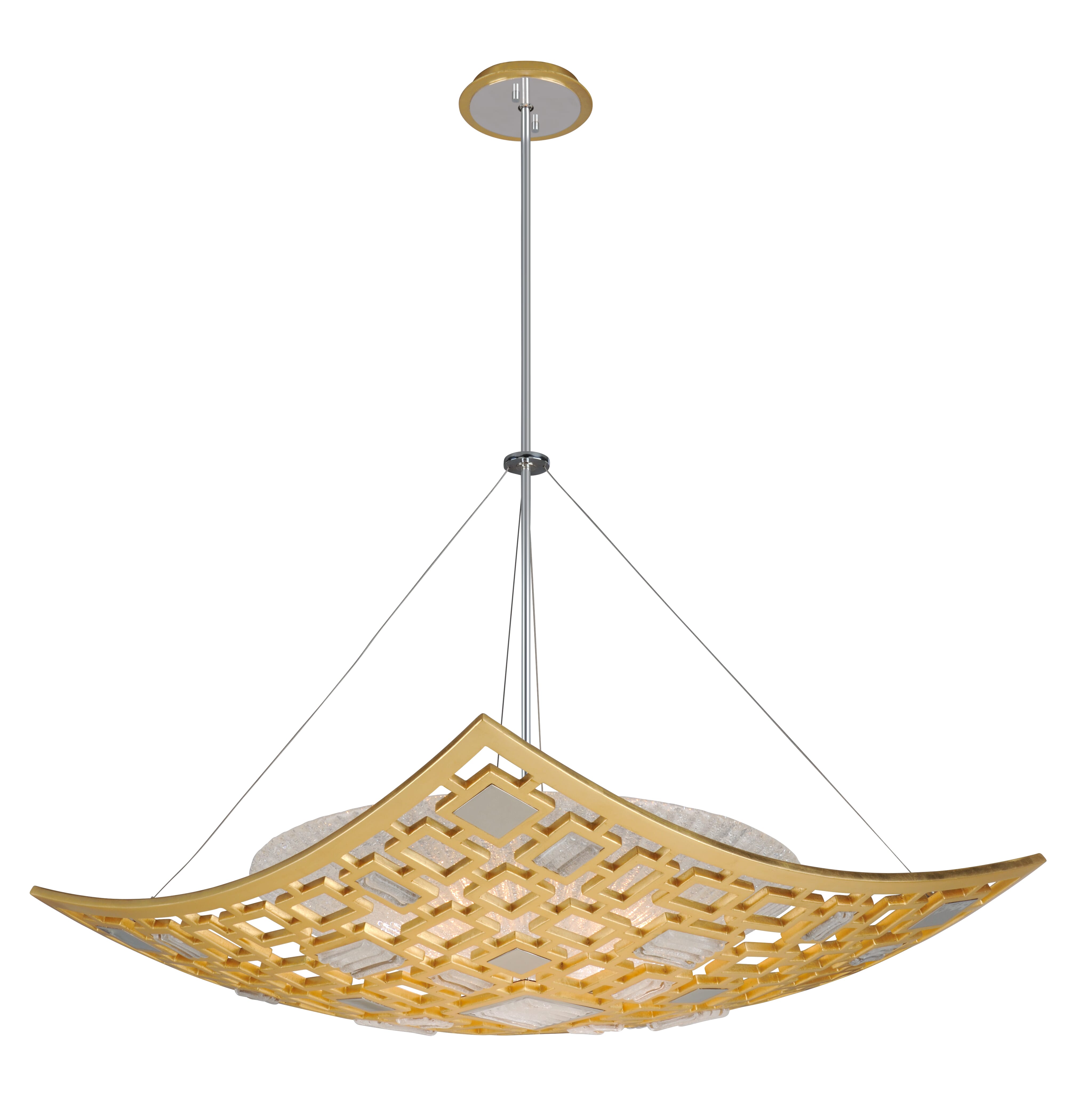 Corbett Motif 4-Light Pendant Light in Gold Leaf With Polished Stainless