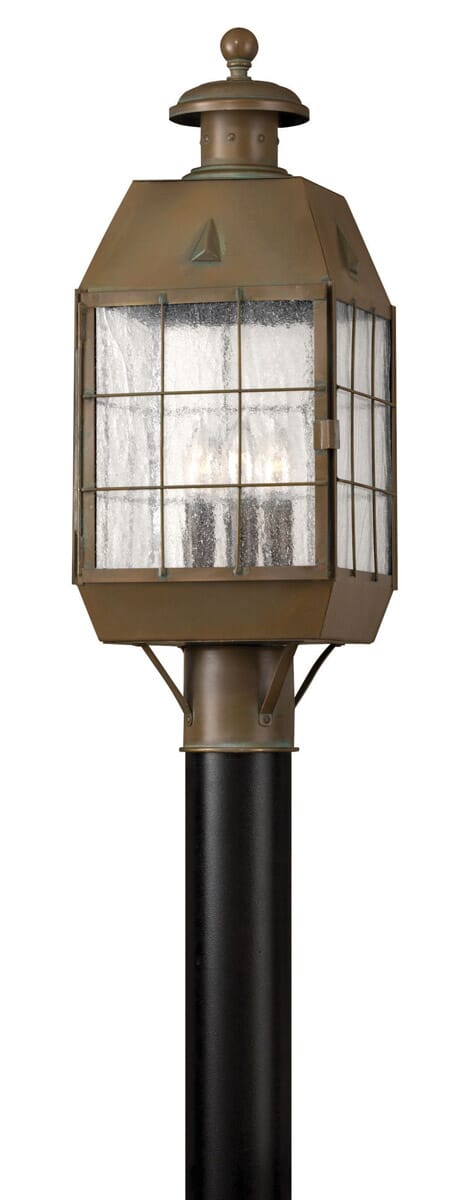 Hinkley Nantucket 3-Light Outdoor Post Top Pier Mount in Aged Brass