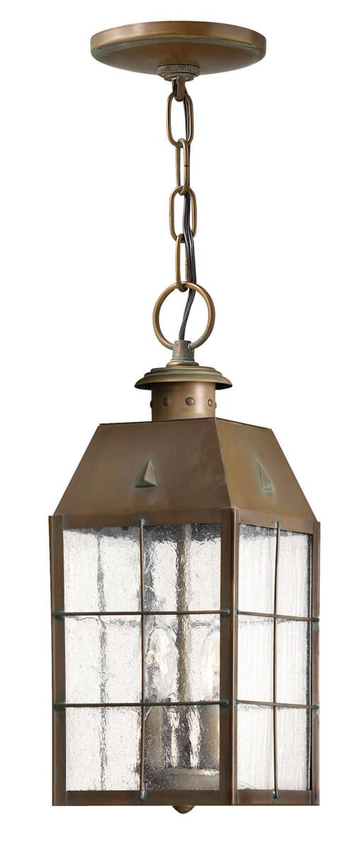 Hinkley Nantucket 2-Light Outdoor Hanging Light in Aged Brass