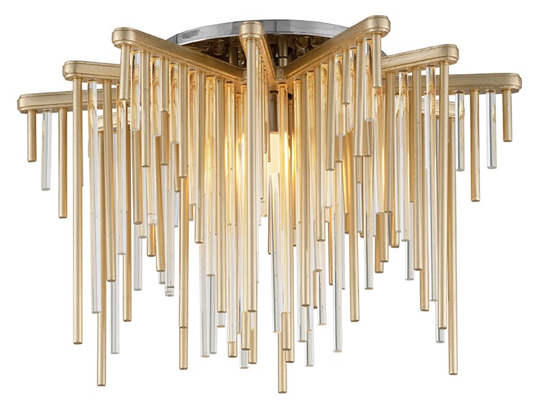 Corbett Theory Ceiling Light in Gold Leaf With Polished Stainless