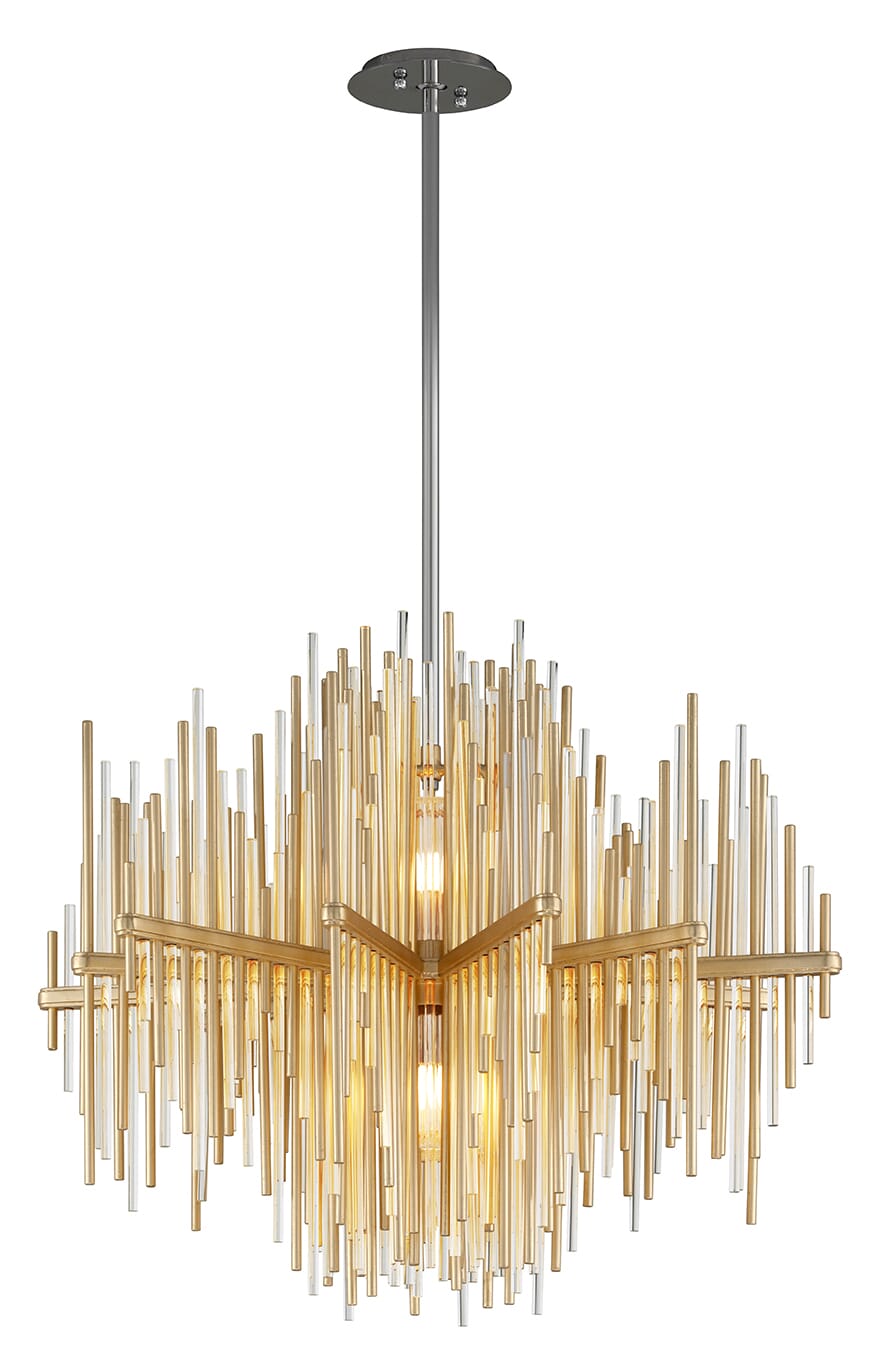 Corbett Theory 2-Light Pendant Light in Gold Leaf With Polished Stainless