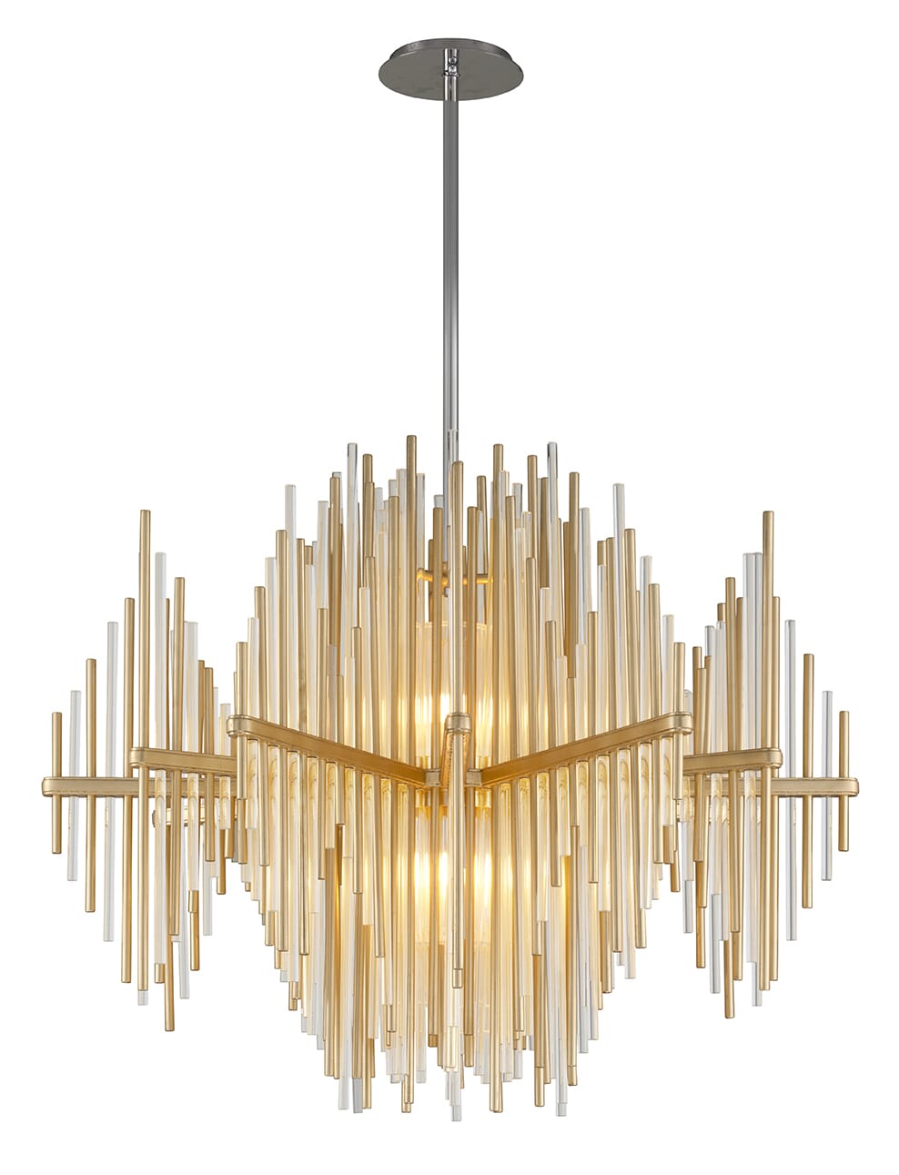 Corbett Theory 2-Light Pendant Light in Gold Leaf With Polished Stainless