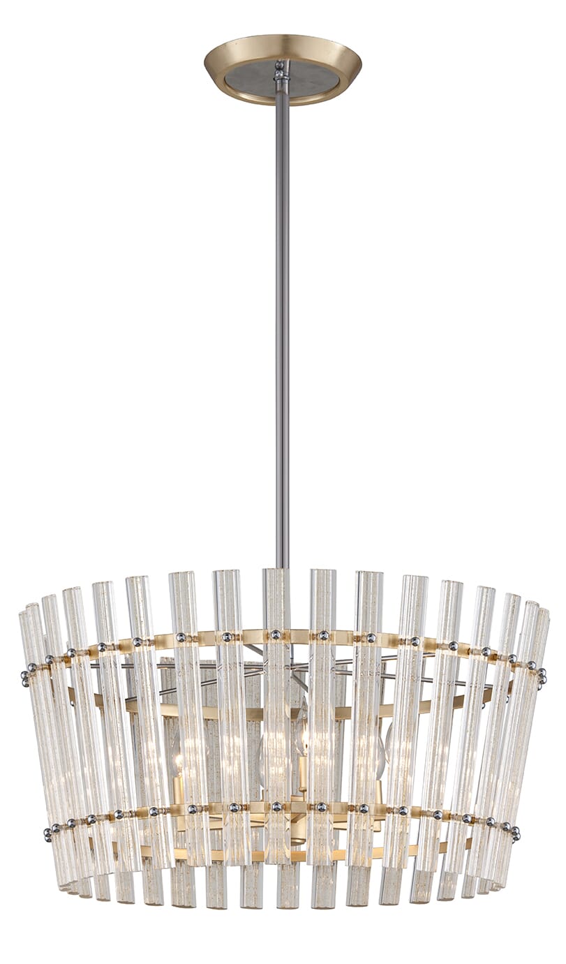 Corbett Sauterne 6-Light Pendant Light in Gold Leaf With Polished Stainless