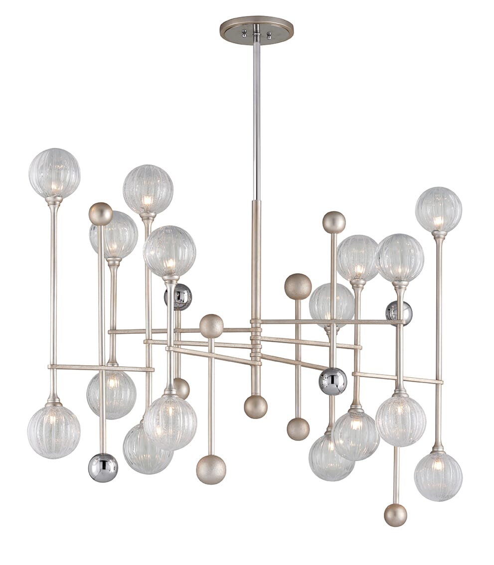 Corbett Majorette 16-Light 21" Linear Chandelier in Silver Leaf With Polished Chrome