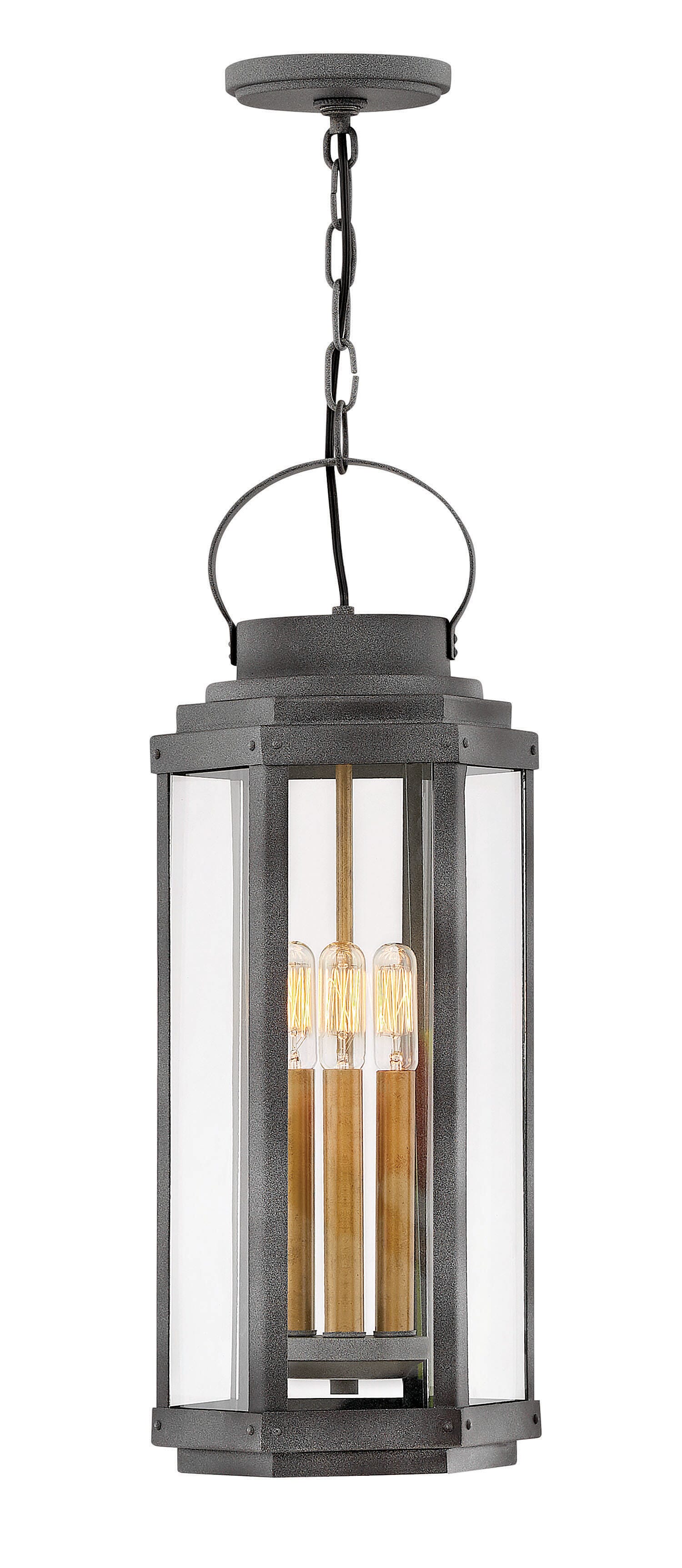 Hinkley Danbury 3-Light Outdoor Hanging Light in Aged Zinc