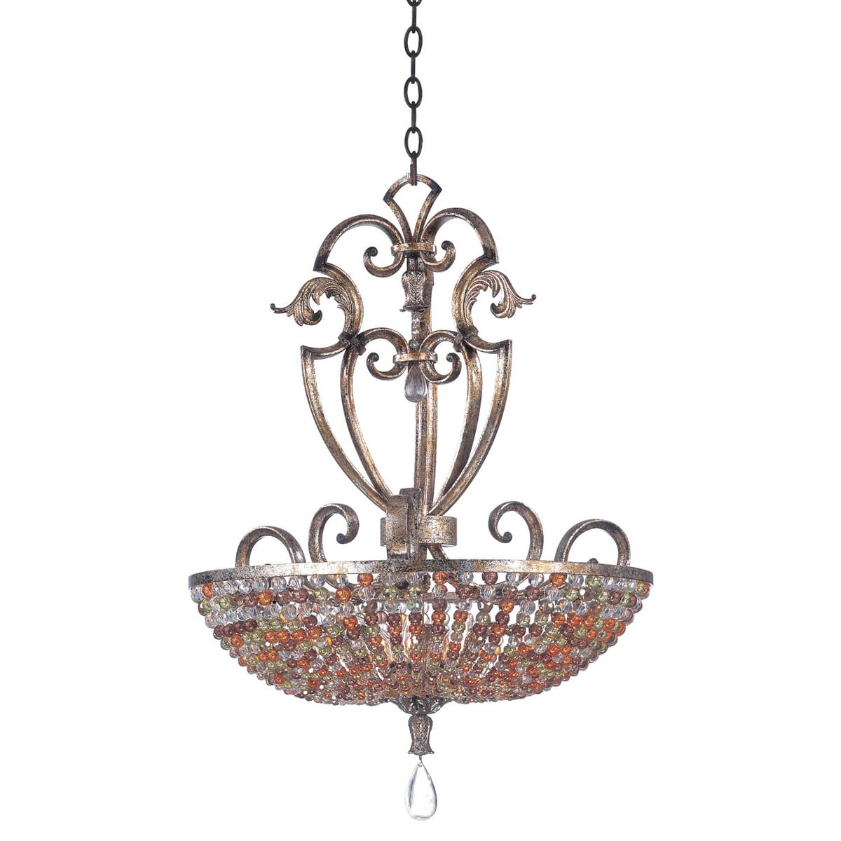 Kalco Chesapeake 6-Light 24.5" Pendant w/ Beaded Bowl Shade in Silver