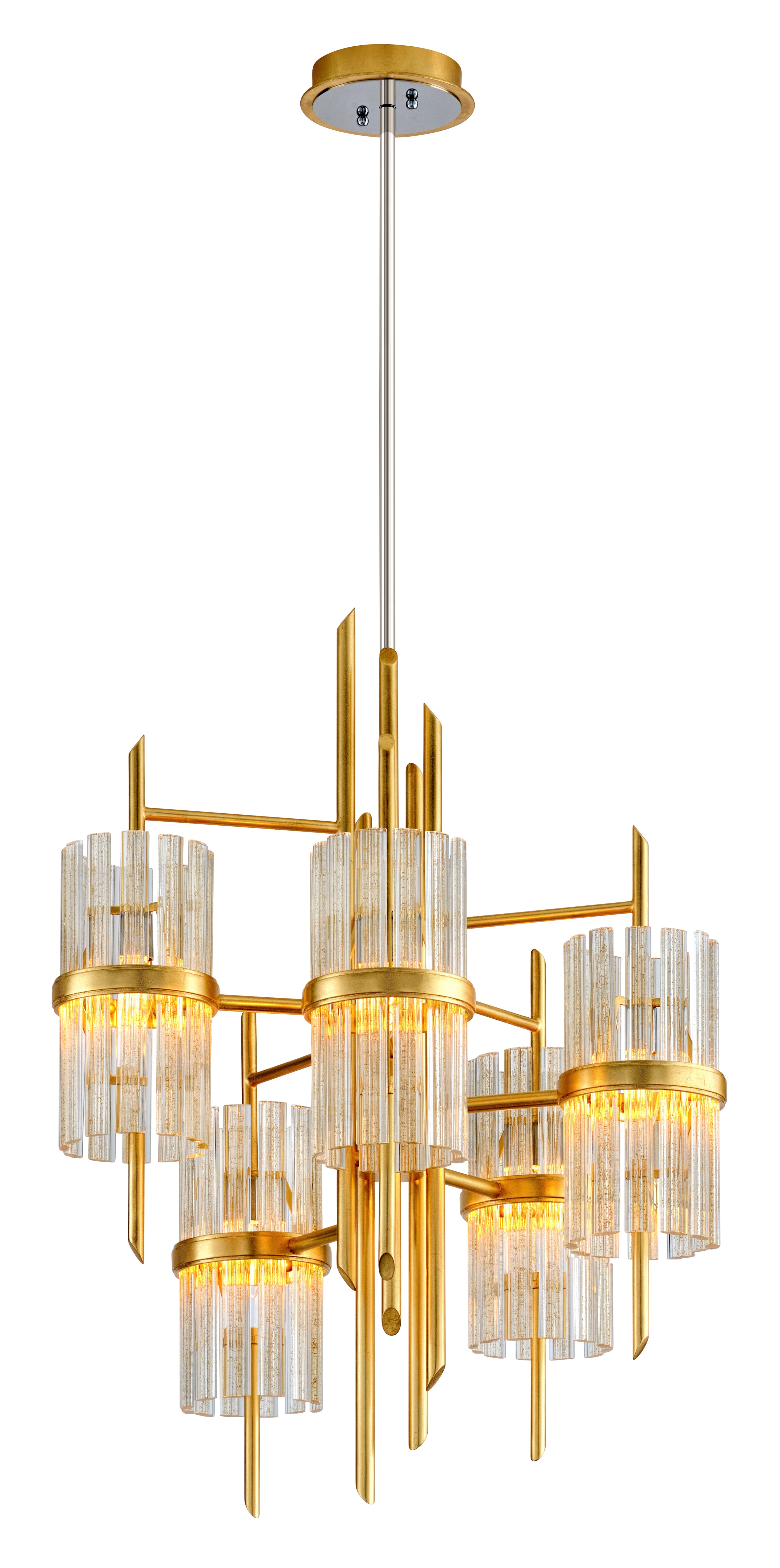 Corbett Symphony 5-Light Transitional Chandelier in Gold Leaf With Polished Stainless