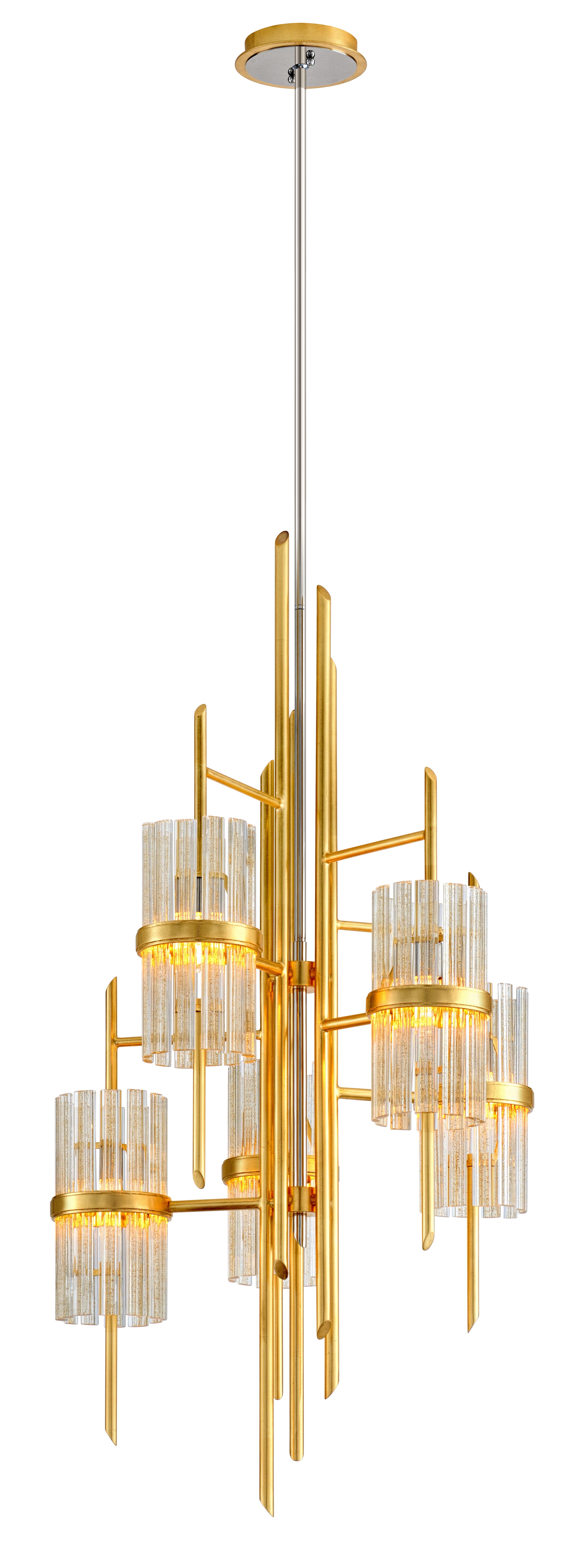 Corbett Symphony 5-Light Transitional Chandelier in Gold Leaf With Polished Stainless