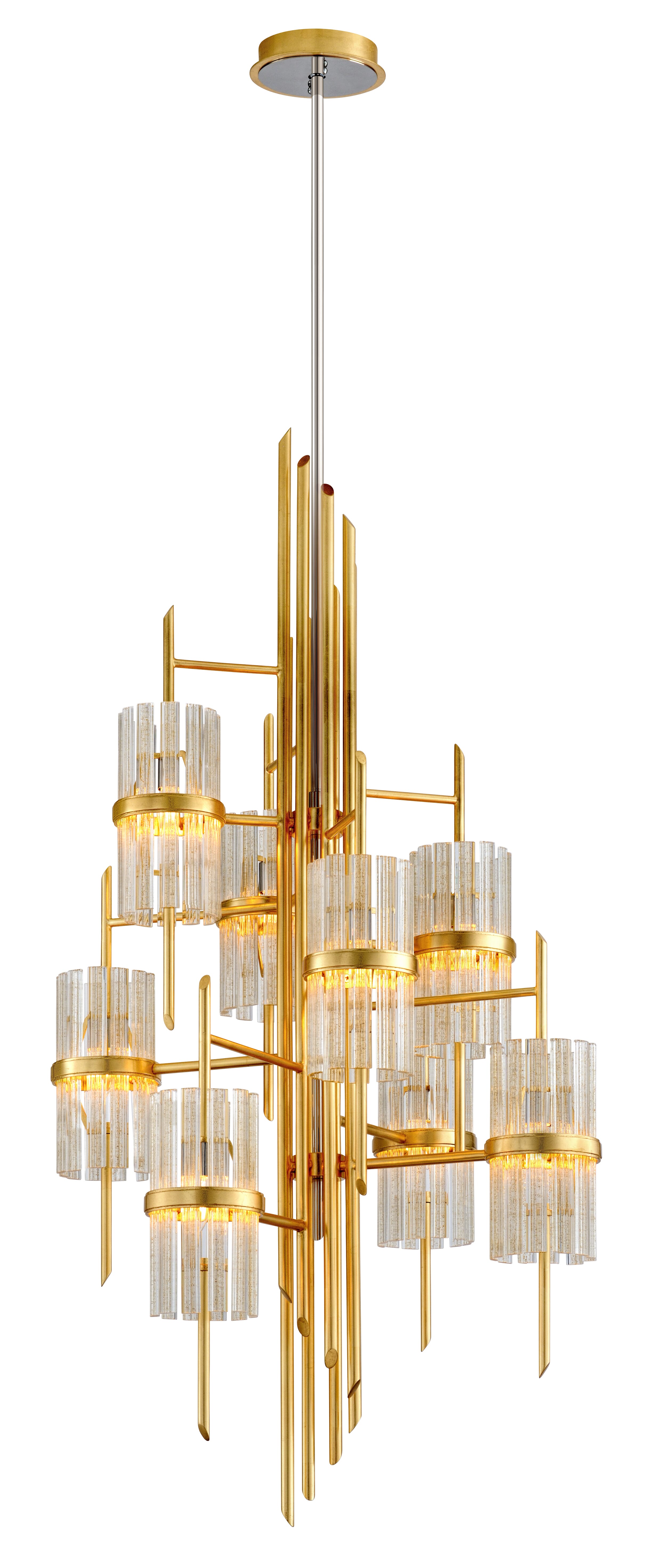 Corbett Symphony 8-Light Transitional Chandelier in Gold Leaf With Polished Stainless