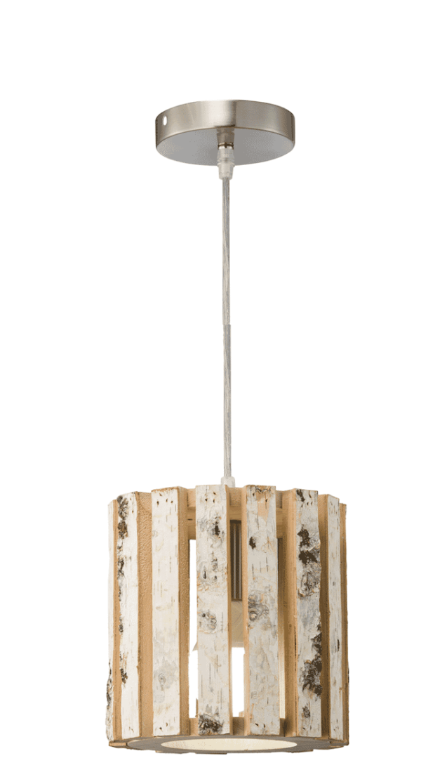 Varaluz Woody Mini Pendant in Brushed Nickel and White Aspen Bark