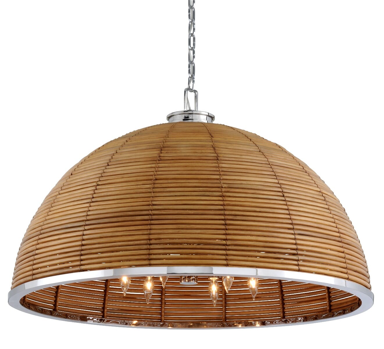 Corbett Carayes by Martyn Lawrence Bullard 12-Light Transitional Chandelier in Natural Rattan Stainless Steel