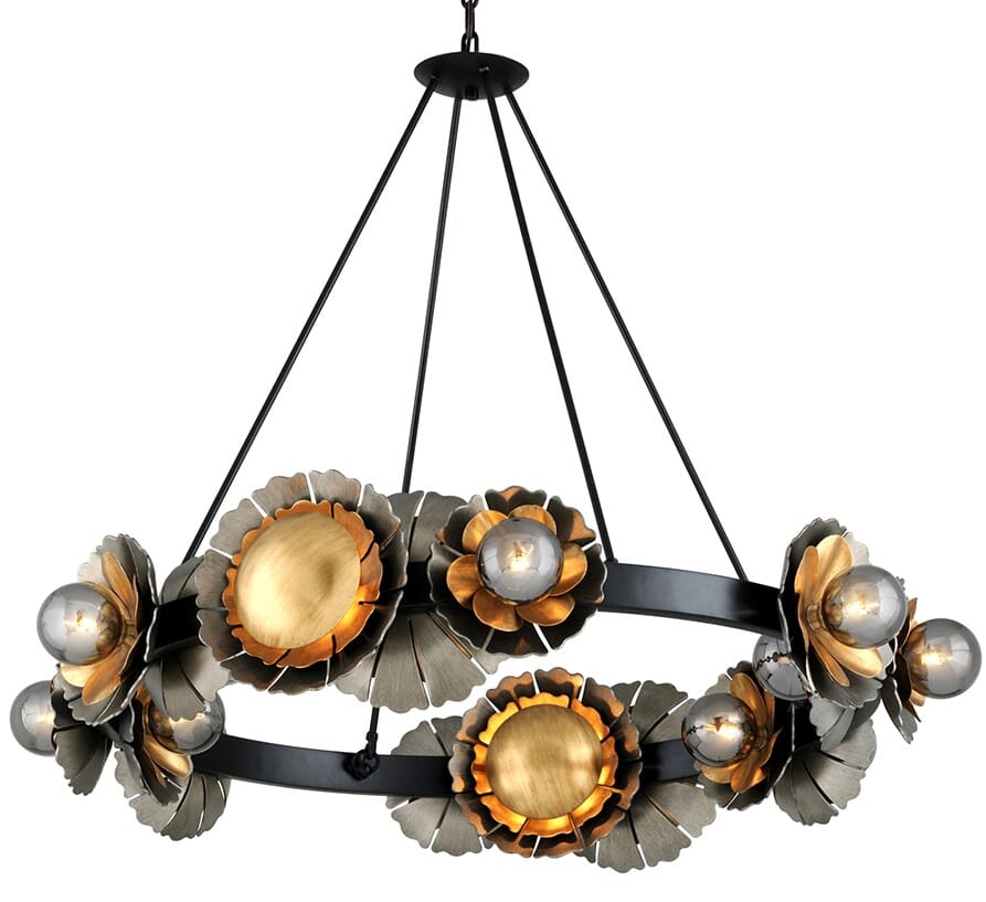 Corbett Magic Garden by Martyn Lawrence Bullard 16-Light Transitional Chandelier in Black Graphite Bronze Leaf