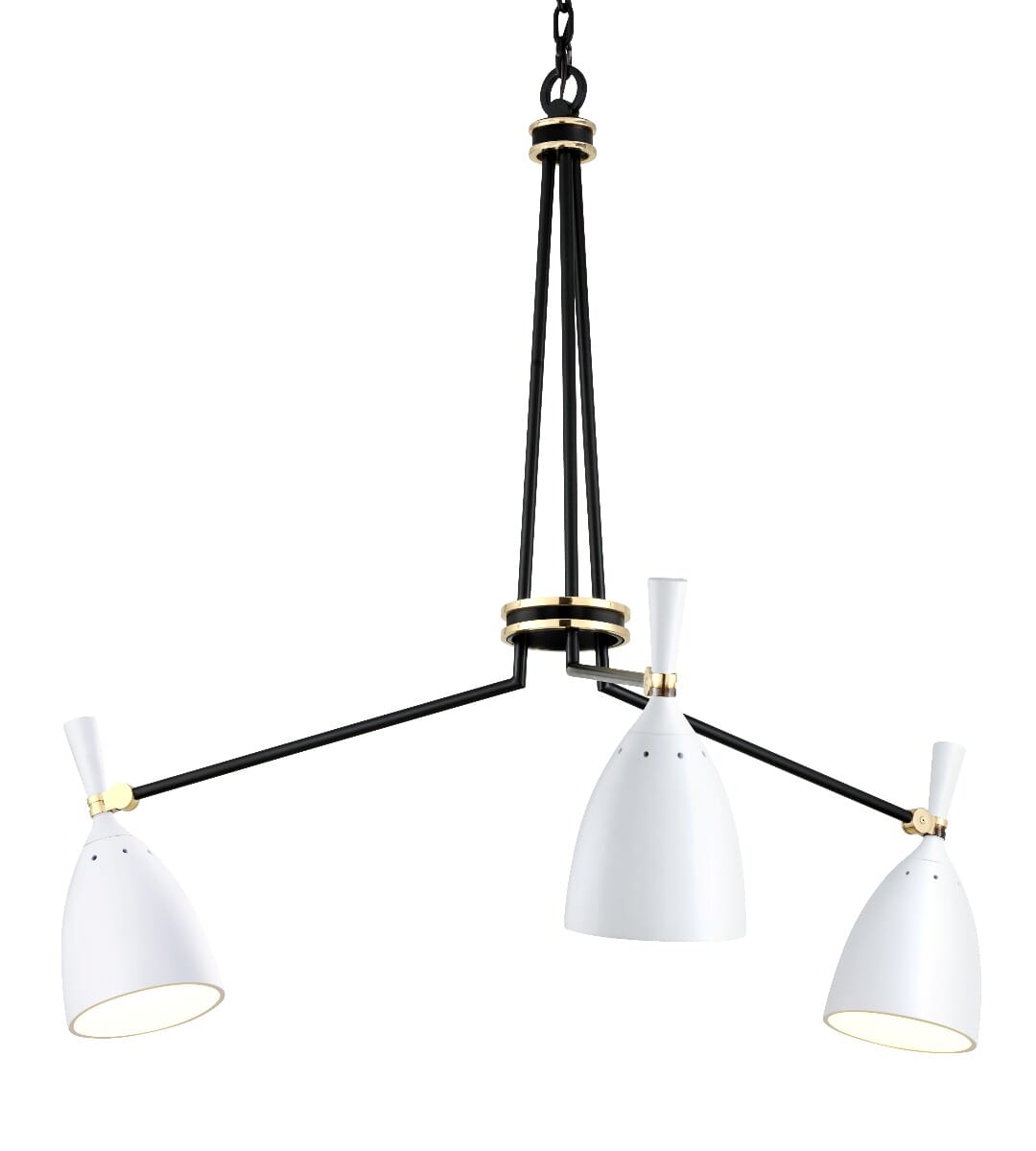 Corbett Utopia by Martyn Lawrence Bullard 3-Light Transitional Chandelier in Black Brass Off White Shades