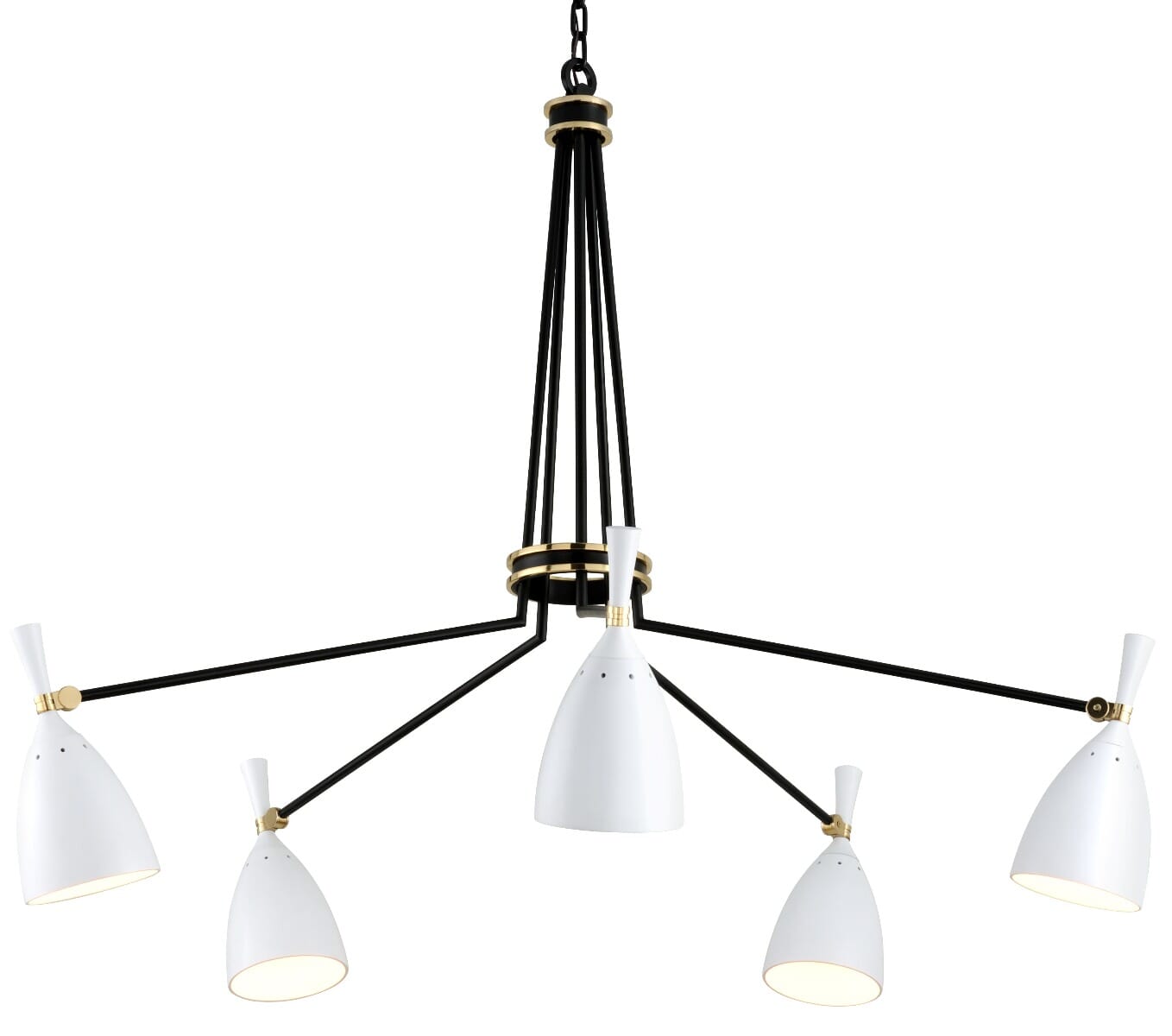 Corbett Utopia by Martyn Lawrence Bullard 5-Light Transitional Chandelier in Black Brass Off White Shades