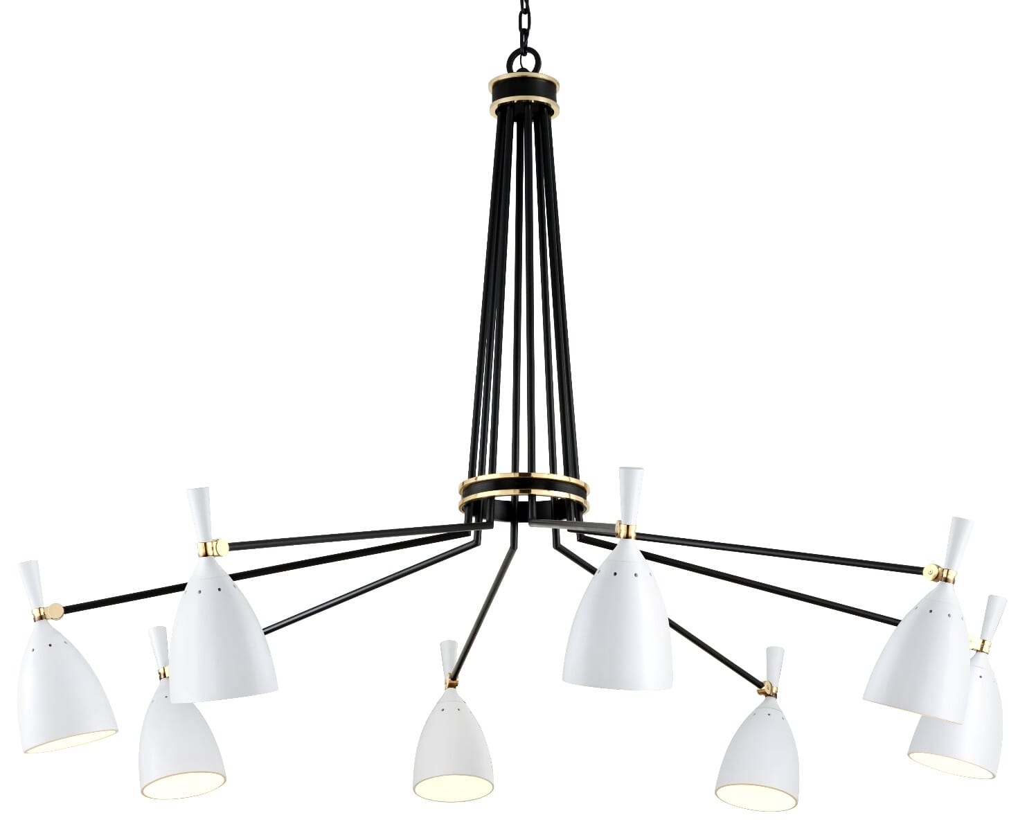 Corbett Utopia by Martyn Lawrence Bullard 8-Light Transitional Chandelier in Black Brass Off White Shades