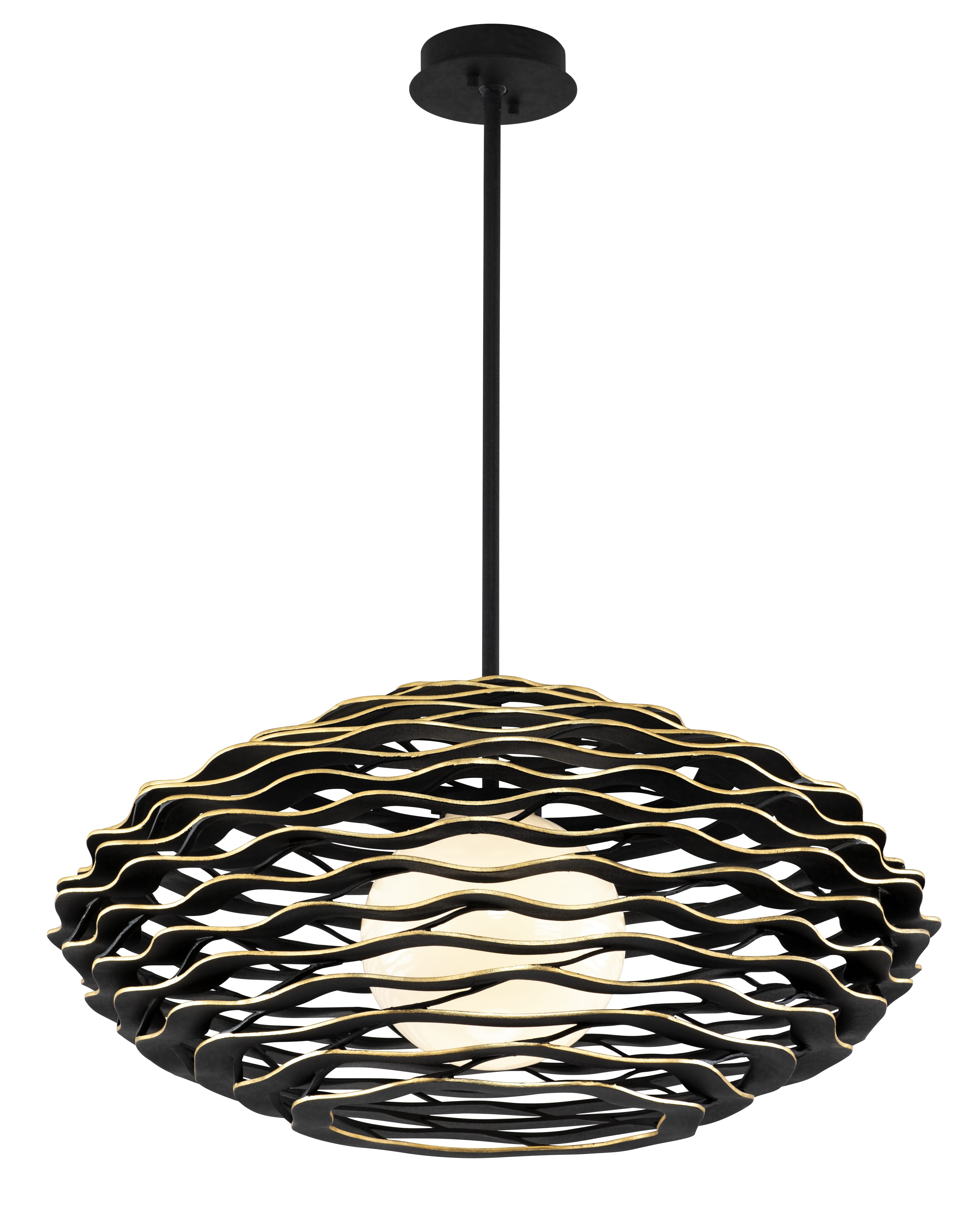 Corbett Luma 28" Pendant Light in Textured Black With Gold Leaf