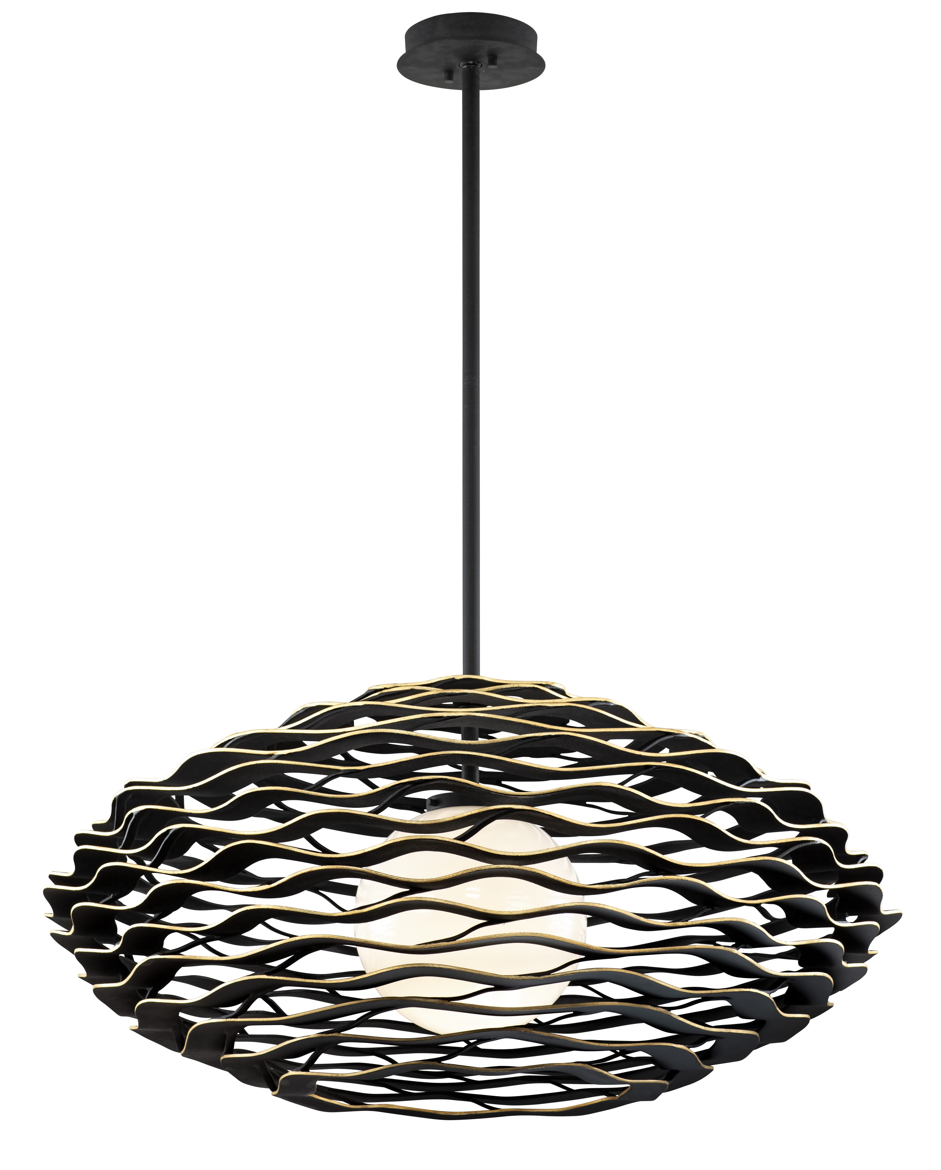 Corbett Luma 33" Pendant Light in Textured Black With Gold Leaf