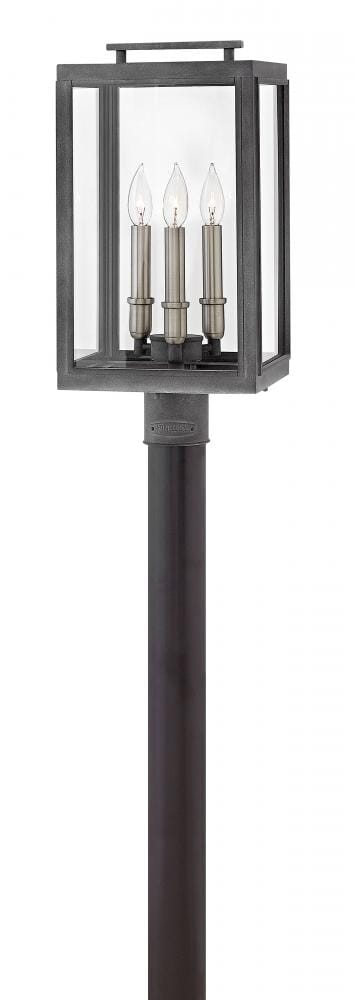 Hinkley Sutcliffe 3-Light Outdoor Post Top Pier Mount in Aged Zinc