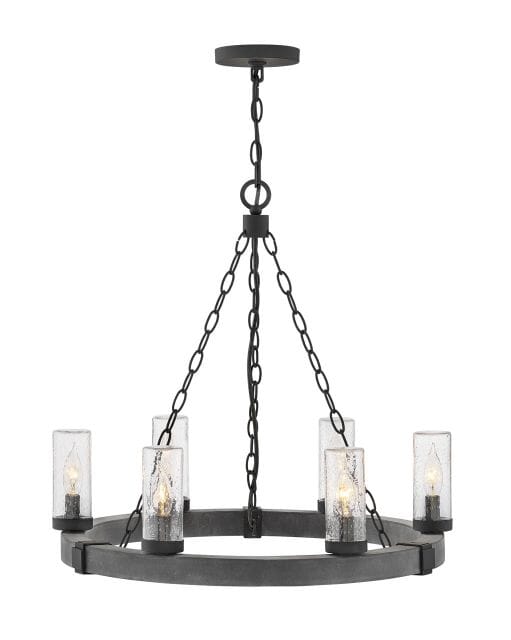 Hinkley Sawyer 6-Light Outdoor Hanging Light in Aged Zinc