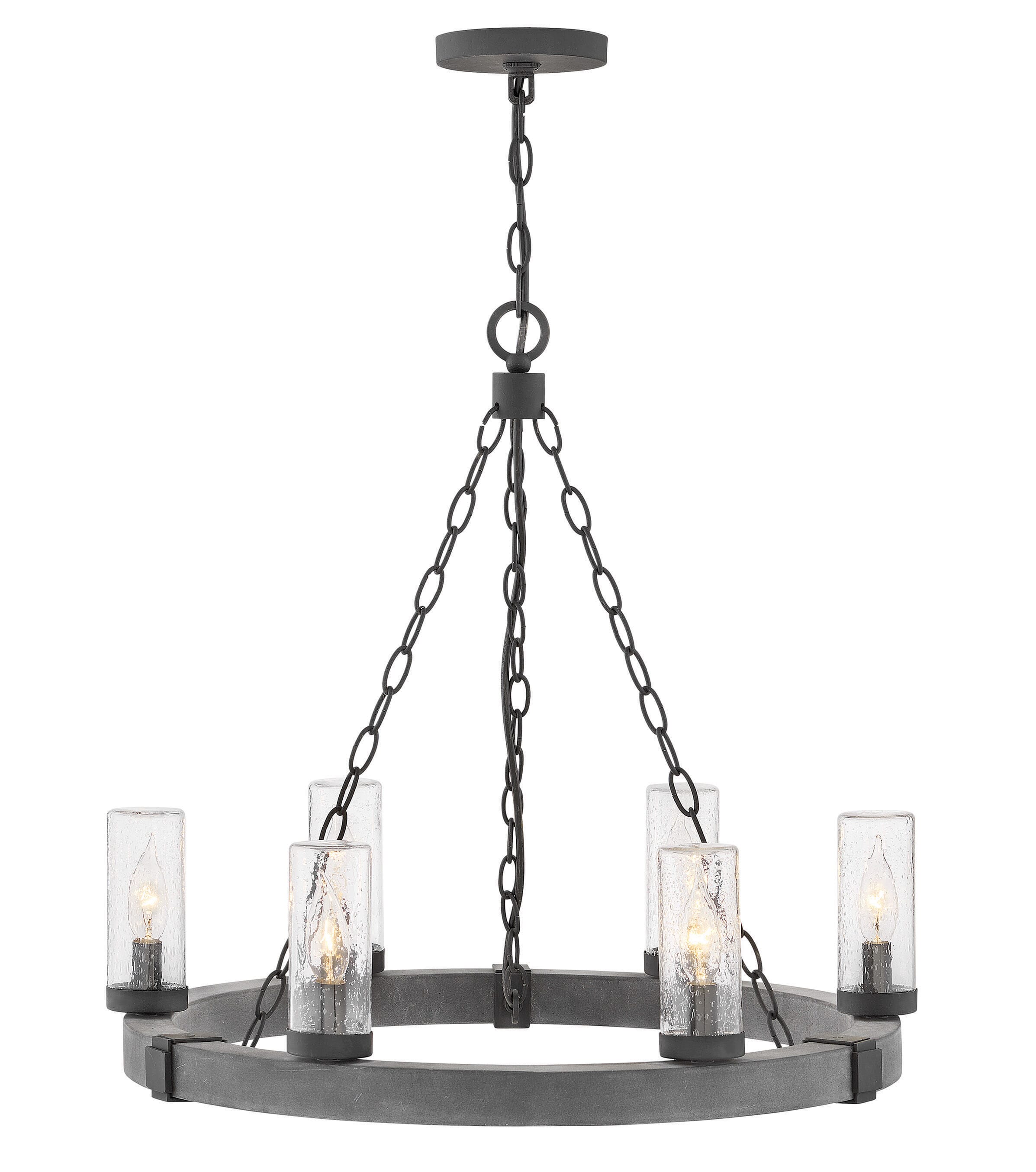 Hinkley Sawyer 6-Light Outdoor Hanging Chandelier in Aged Zinc