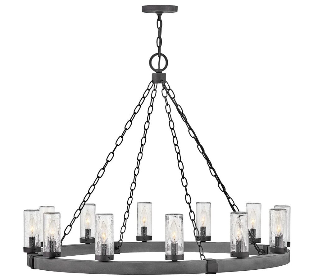 Hinkley Sawyer 12-Light Indoor/Outdoor Chandelier in Aged Zinc