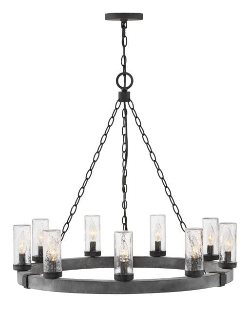 Hinkley Sawyer 9-Light Outdoor Hanging Light in Aged Zinc