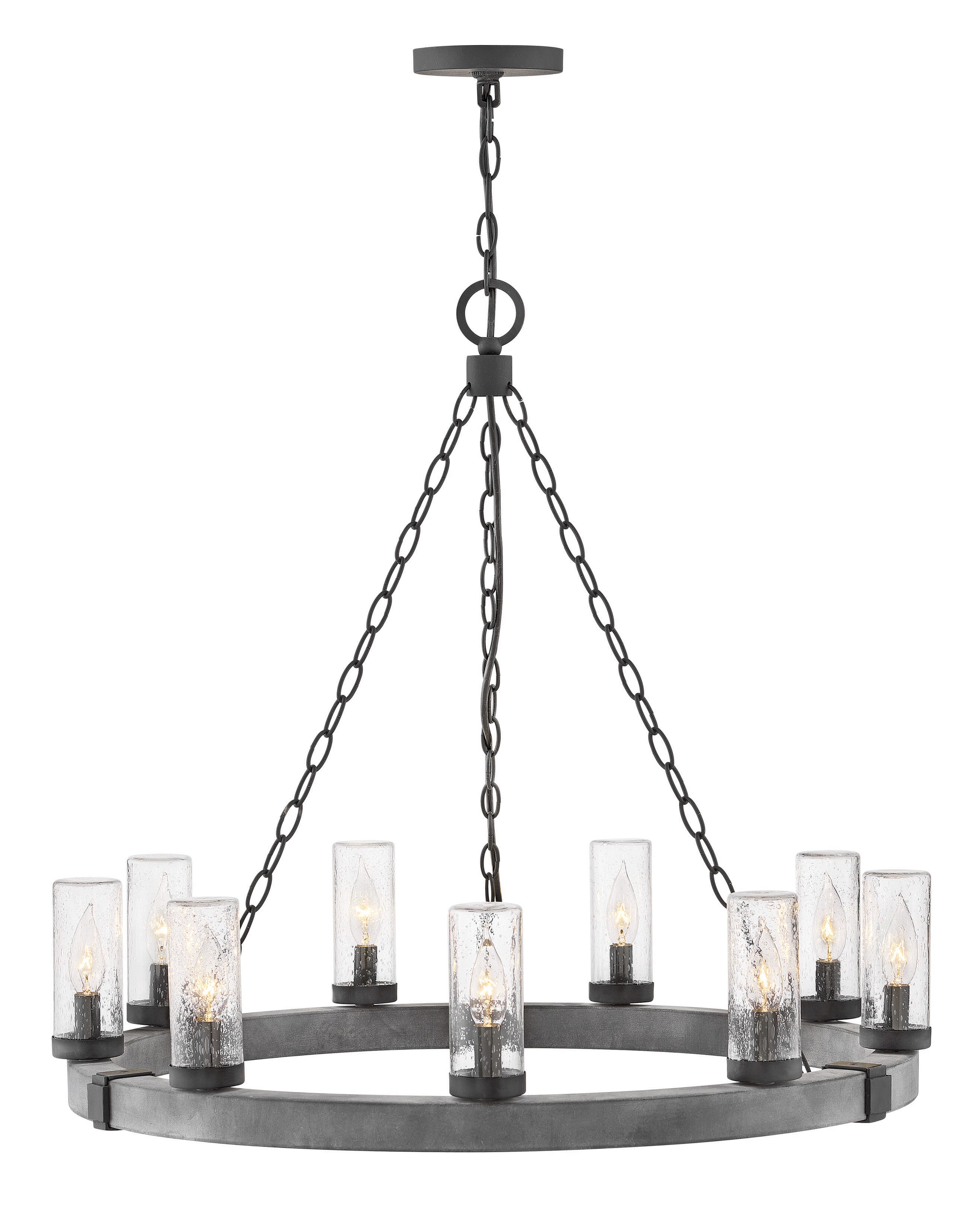 Hinkley Sawyer 9-Light Outdoor Hanging Chandelier in Aged Zinc