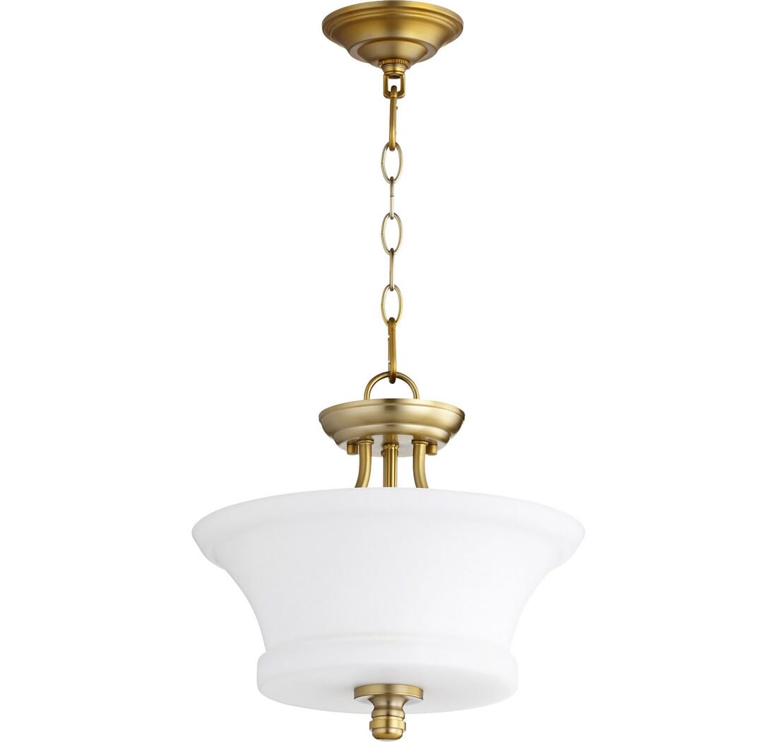 Quorum Rossington 2-Light 13" Pendant Light in Aged Brass