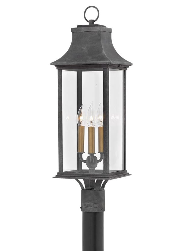 Hinkley Adair 3-Light Outdoor Large Post Light in Aged Zinc