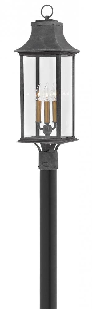 Hinkley Adair Americana 3-Light Outdoor Post Lantern in Aged Zinc