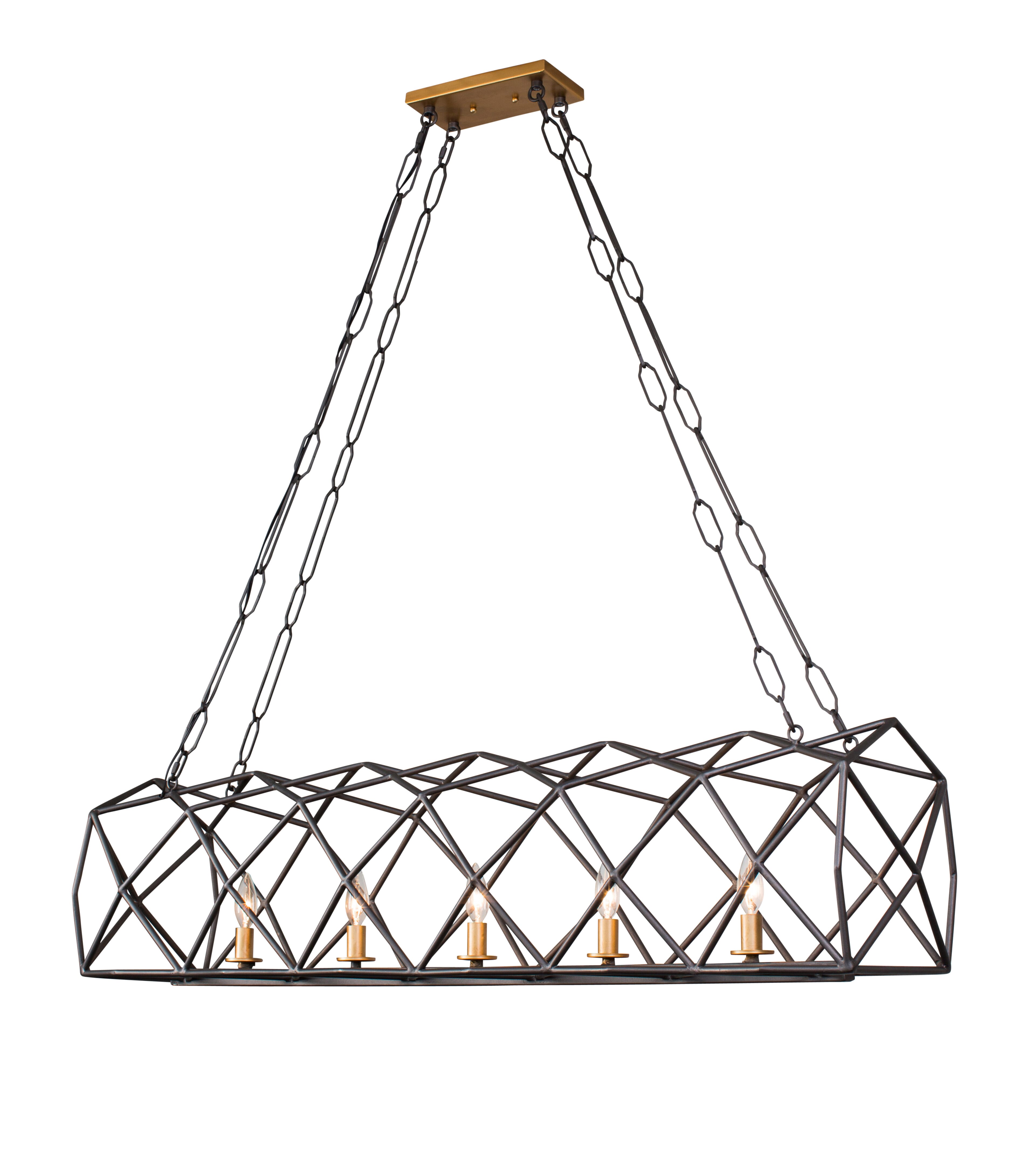 Varaluz Geo 5-Light 50" Linear Pendant in Antique Gold with Rustic Bronze