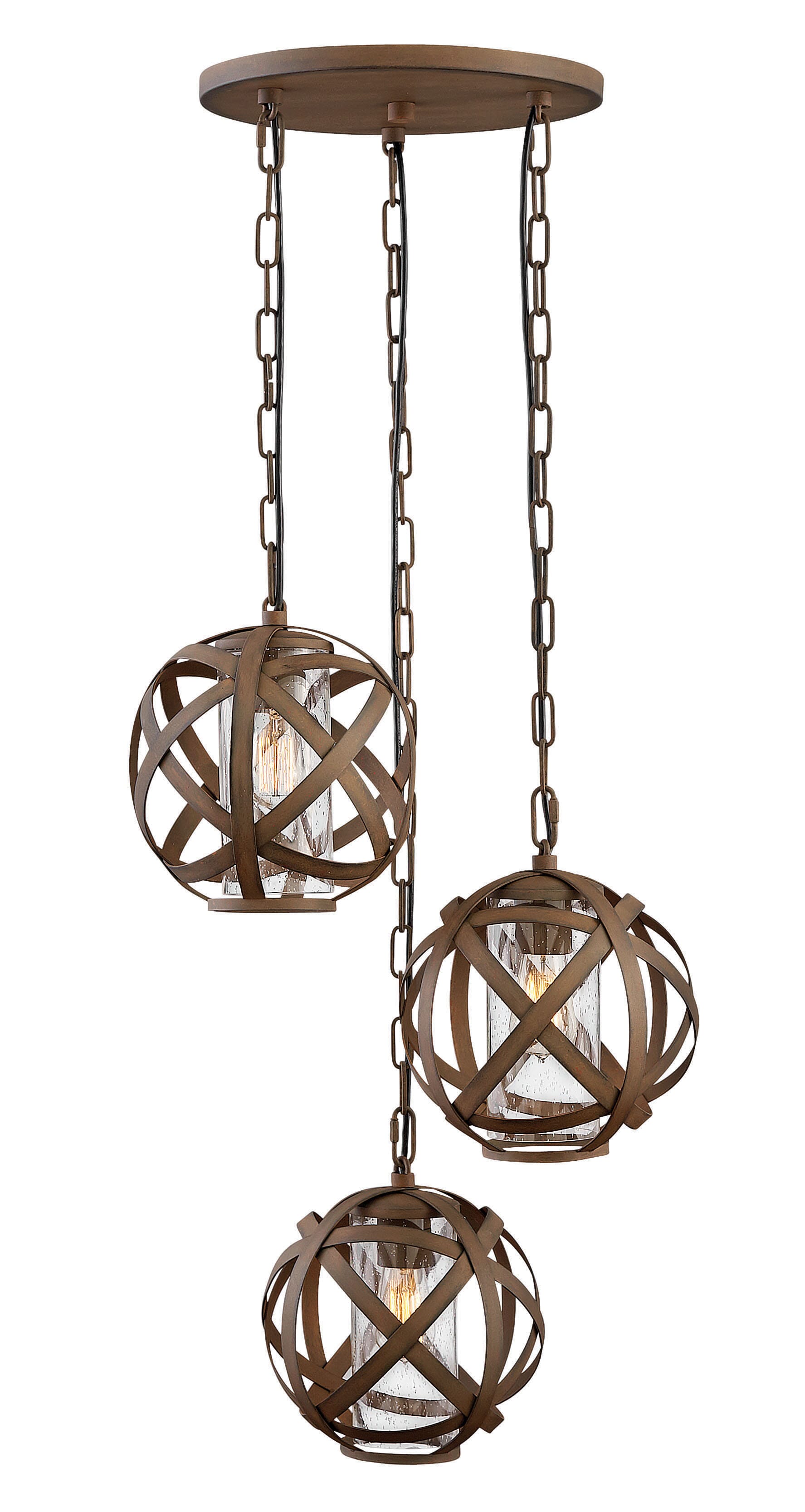 Hinkley Carson 3-Light Outdoor Hanging Light in Vintage Iron