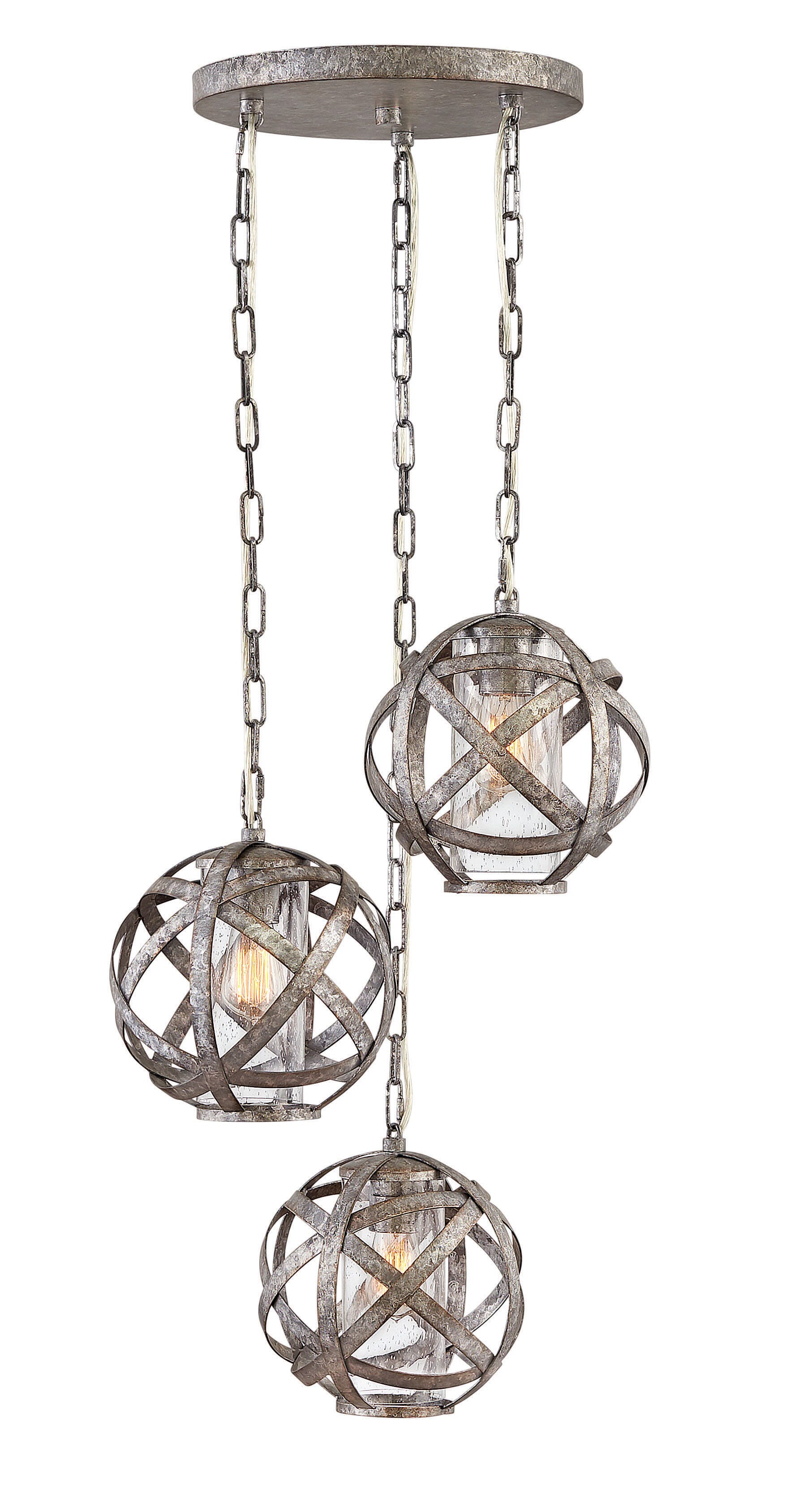 Hinkley Carson 3-Light Outdoor Hanging Light in Weathered Zinc