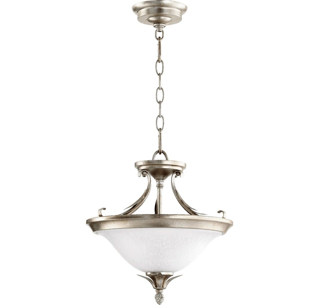 Quorum Flora 2-Light 13" Pendant Light in Aged Silver Leaf with White Linen