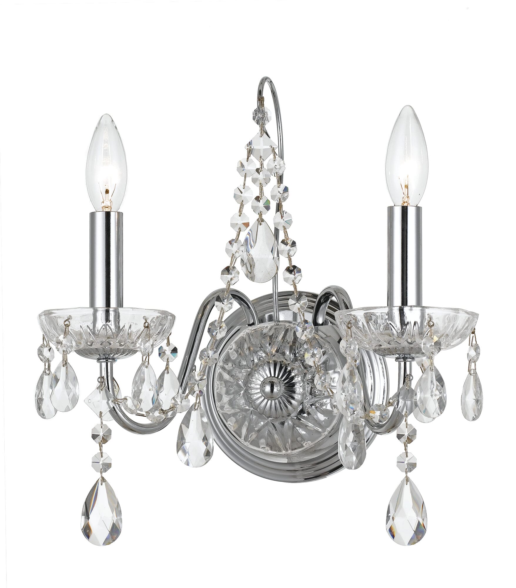 Crystorama Butler 2-Light 14" Wall Sconce in Chrome with Hand Cut Crystal Crystals