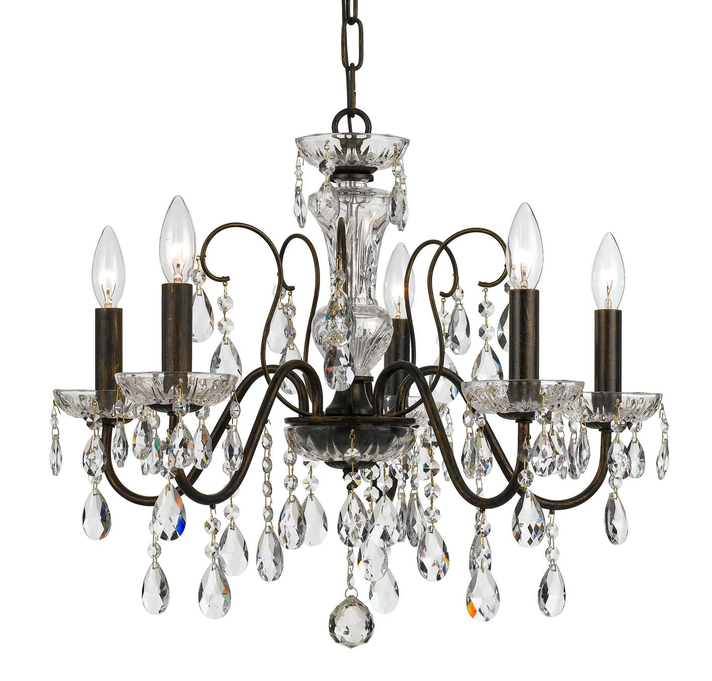 Crystorama Butler 5-Light 19" Chandelier in English Bronze with Hand Cut Crystal Crystals