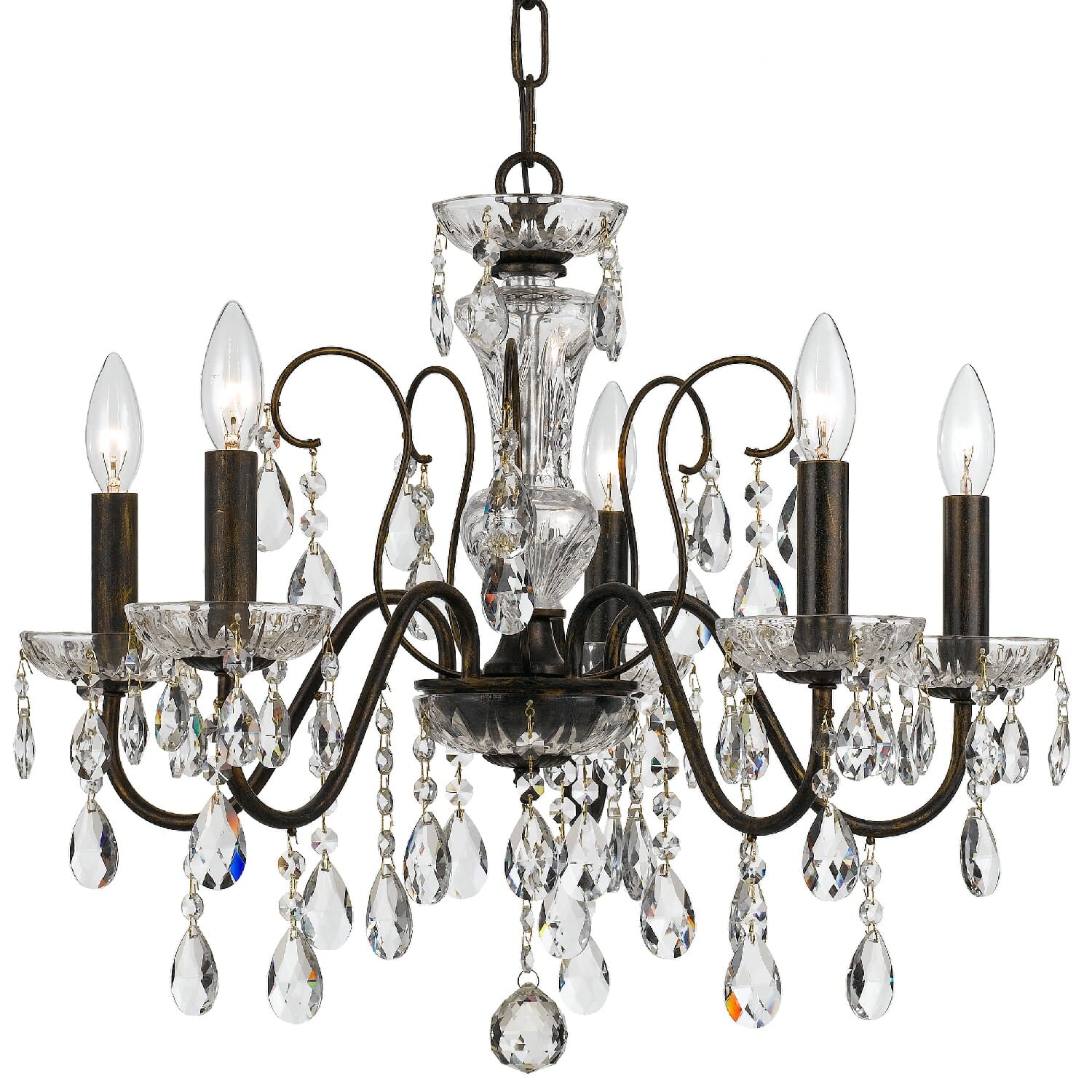 Crystorama Butler 5-Light 19" Chandelier in English Bronze with Swarovski Strass Crystal Crystals