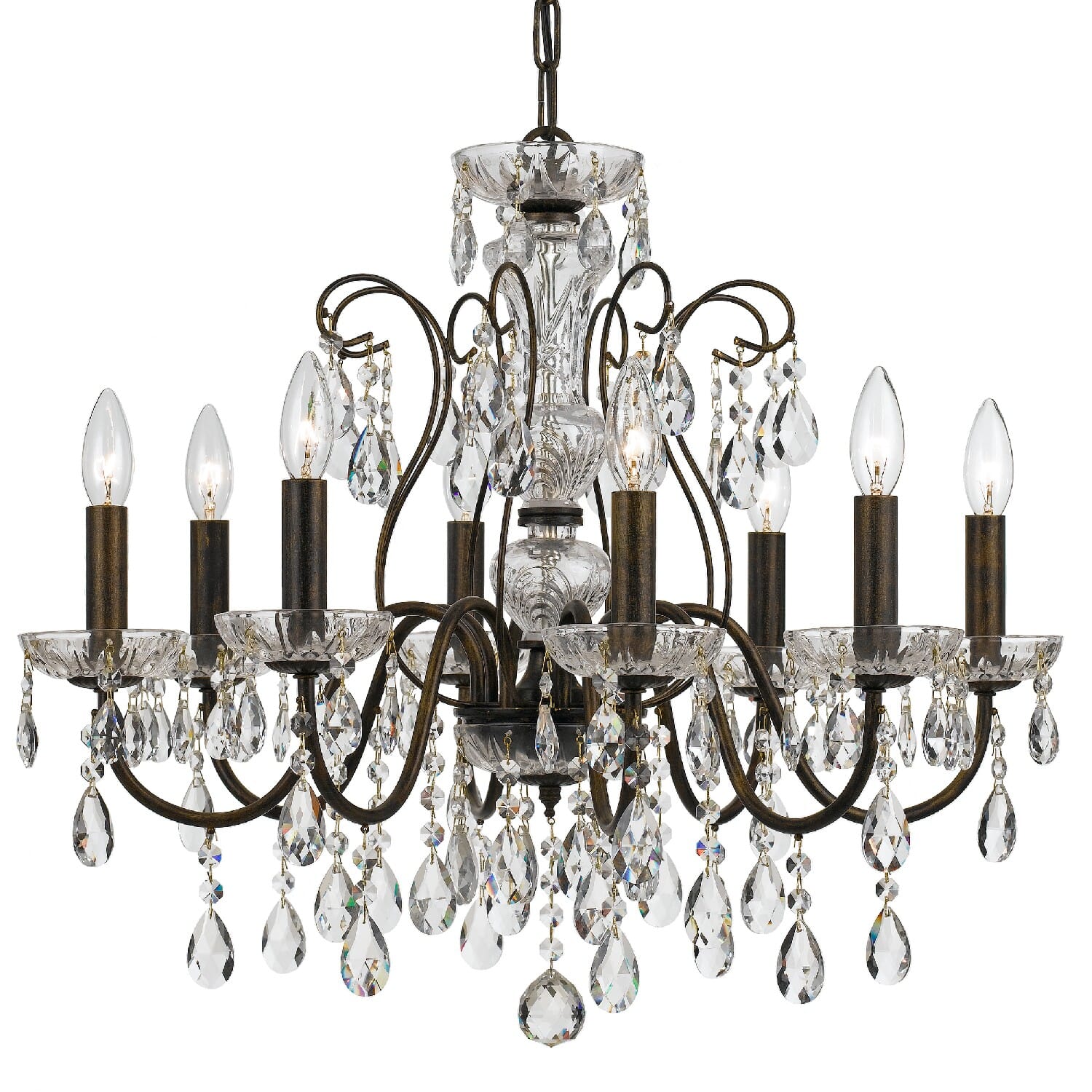 Crystorama Butler 8-Light 22" Chandelier in English Bronze with Swarovski Strass Crystal Crystals